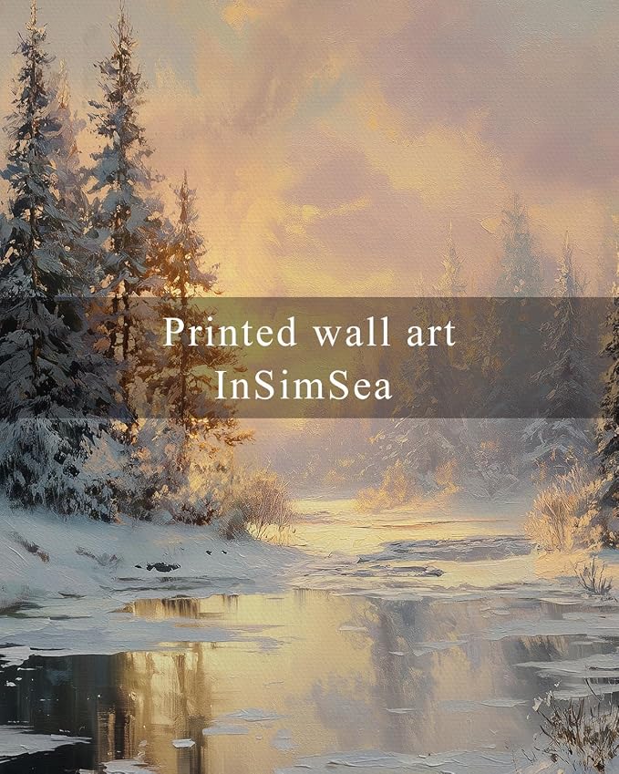 InSimSea Christmas Decor Framed Wall Art, Winter snow scene Canvas Painting, Warm and peaceful Holiday decor Unique Christmas Gifts For Table Wall Farmhouse Mantel Home Office 12L x 16W