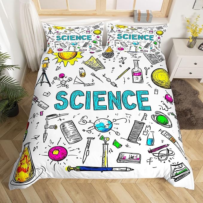 Erosebridal Science Duvet Cover Set Science Students Twin Bedding Sets for Girls for Youth Boys | School Educational Comforter Cover Math Equations Geometry Axis Art Bed Set, Room Decor Aesthetic