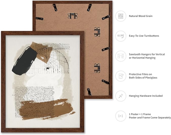 Poster Master Abstract Written Message Poster - Watercolor Print - Note Art - Chic Boho Design - Abstract Illustration - Great Bedroom or Living Room Decor - 16x20 Brown Framed