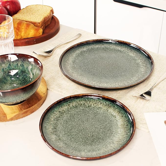 Dinner Set 12 Pieces - Round Reactive Glaze Tableware - Kitchen Dinnerware Porcelain Crockery with Dinner Plate, Bowl and Soup Plate Service for 4, Microwave Dishwasher Safe, Set (No.1)