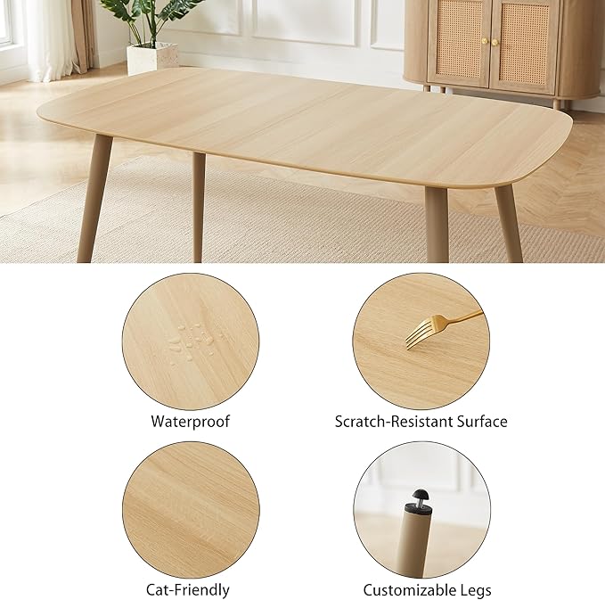 55'' Scratch Resistant Modern Wood Dining Table for 4 with Leather U-Shaped Chairs - Kitchen Dining Room Furniture (Easy to Assemble, Pet Friendly Surface, White Chair