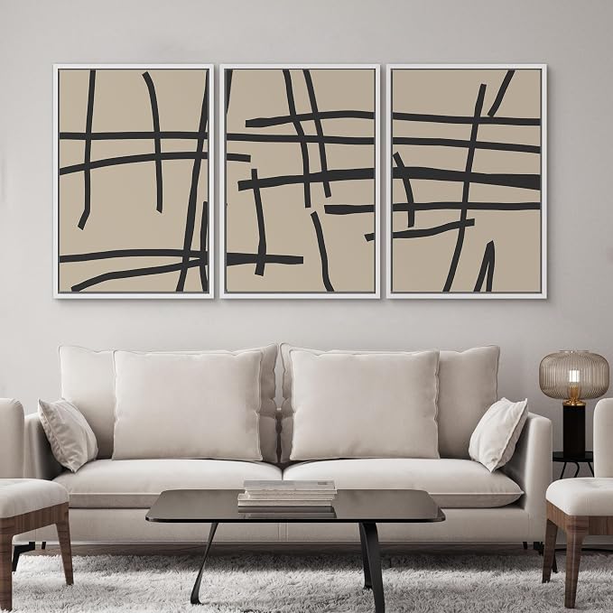 SIGNWIN Framed Canvas Print Wall Art Set Minimalist Abstract Line Illustrations Modern Art Decorative Chic Calm/Zen for Living Room, Bedroom, Office - 16"x24"x3 WHITE