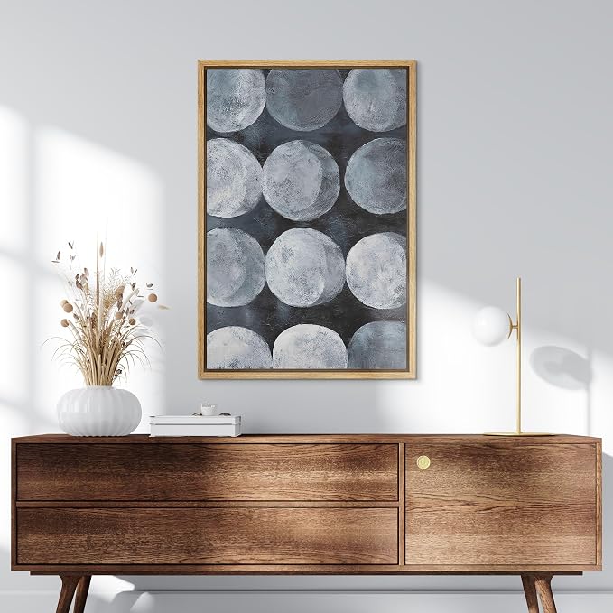 SIGNLEADER Framed Canvas Print Wall Art Dark Blue Moon Phase Circle Illustration Modern Art Decorative Zen for Living Room, Bedroom, Office - 24"x36" NATURAL