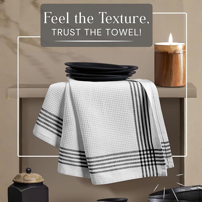 Waffle White & Multi Colors Kitchen Towels Set of 4, 100% Cotton, 16x26 inches, Quick Dry Dishcloths, Ideal Dish Towel for Drying, Wiping - Mustard Yellow, Sky Blue, Brown, Black