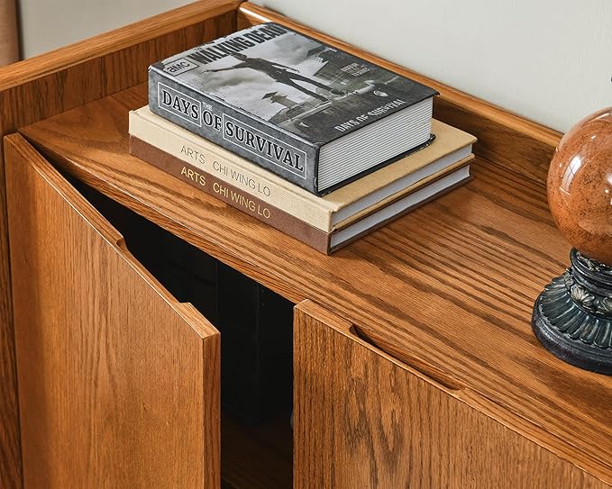 LKTART Mid Century Modern Sideboard Buffet Cabinet,Small Storage Cabinet with Outlet Holes for Living Room, Kitchen, Entryway, Hallway 34" Brown Ebony