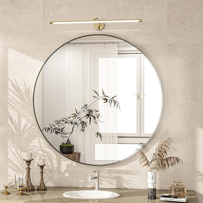 Round Mirror Wall Mounted Mirror - 24" Circle Mirror Bathroom Vanity Mirror with Aluminum Frame for Bedroom Living Room, Entryway Decor Black Mirror