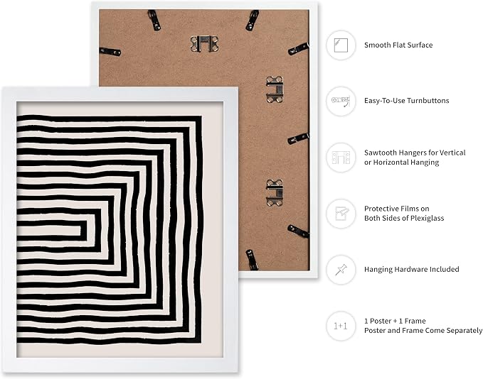 Poster Master Japanese Ink Poster - Rectangle Tunnel Print - Geometric Illustration - Abstract Illustration - Line Artwork - Mid Century Modern Art - Minimal Living Room Design - 8x10 White Framed