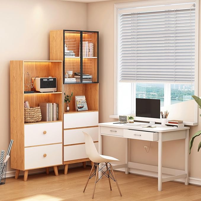4NM 39.4" Computer Desk with Drawer, Morden White Home Office Desk, Study Writing Table with Storage for Small Spaces,Vanity Desk Makeup Table for Bedroom - White