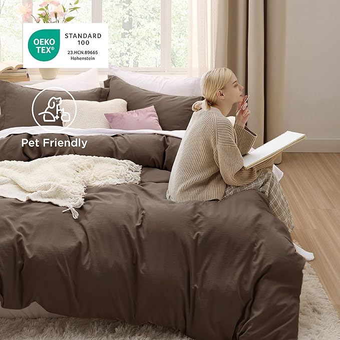 Bedsure Dark Brown Oversized King Duvet Cover - 3 Pieces Prewashed Cotton-Like Polyester Soft Bedding Set, Includes 1 Duvet Cover 120x98 Inches with Zipper Closure & 2 Pillow Shams, No Comforter