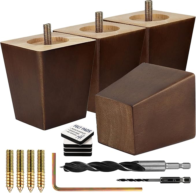 Premium Walnut Square Furniture Legs (Full Install Kit) - Pick Your Size and Color