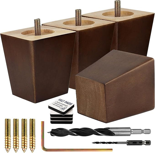 Premium Walnut Square Furniture Legs (Full Install Kit) - Pick Your Size and Color