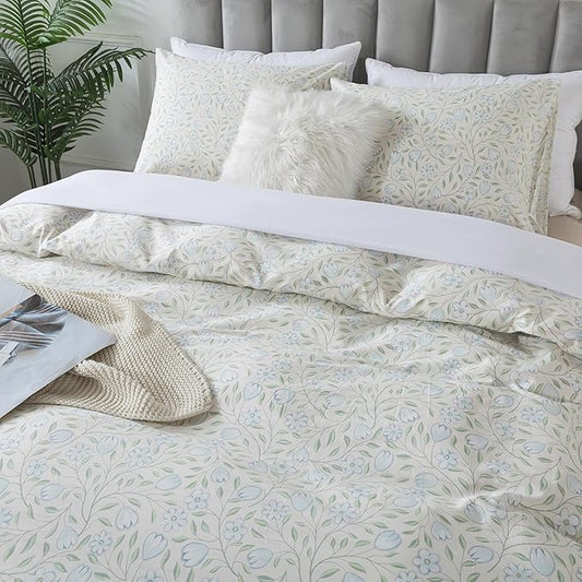 HoneiLife Floral Duvet Cover King - 100% Cotton Comforter Cover, Soft & Breathable Bedding Duvet Cover Sets with Zipper Closure & Corner Ties, 3-PC Wildflower Comforter Cover Sets, Early Summer