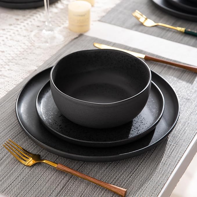AmorArc Ceramic Dinnerware Sets, Wavy Rim Stoneware Plates and Bowls Sets,Dishwasher & Microwave & Oven Safe Dishes set, Service for 4 (12pc)-Mix Color