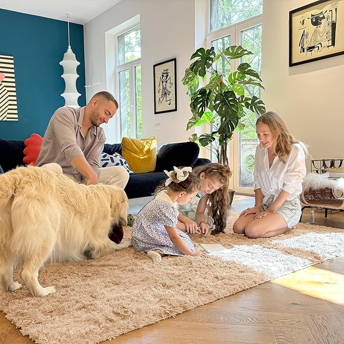 OLANLY 5x9 Machine Washable Large Area Rugs for Living Room, Bedroom, Soft Fluffy Shaggy Bedside Rug, Indoor Floor Carpet for Kids Girls and Boys, Dorms, Nursery, Home Decor Aesthetic, Beige