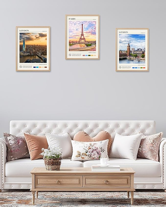 HesenDot Natural OAK Wood Framed Paris City Wall Art,12x16in Iconic Scenery Canvas Wall Print Posters,Classic Urban Landmark Wall Decor for Living Room,Bedroom,Office Gallery Set of 1