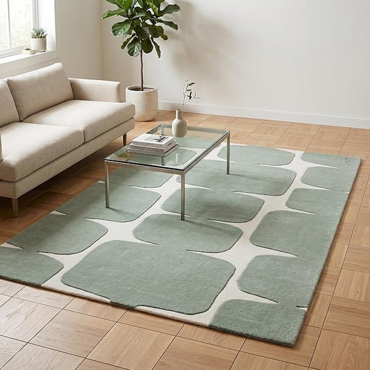 Restoration and Renovation Modern Wool Area Rug - Contemporary Abstract Geometric Design, Thick & Soft Hand-Tufted Carpet - Ideal for Indoor Decor in Living Room, Bedroom (Sage Green, 10' x 14')