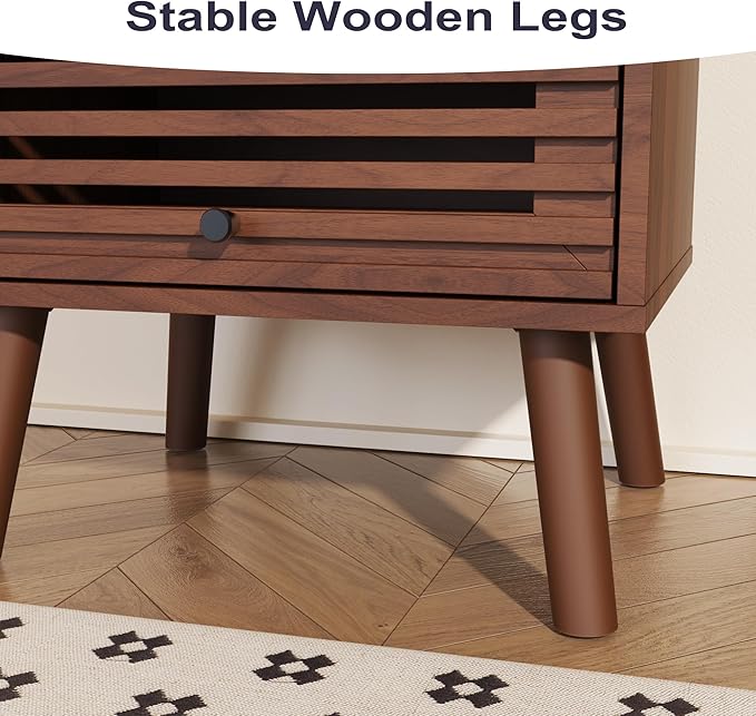 Nightstand, Side Table, End Table, Mid Century Modern Nightstand with Hollowed Drawers, Bedside Tables, Small Nightstands with Storage for Bedroom, Walnut