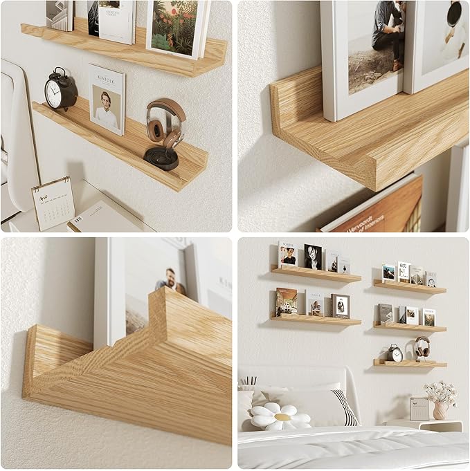 Vivelove Oak Floating Shelves Wall Mounted Set of 2, Rustic Large Wall Shelves for Storage with Lip, Display Picture Ledge with Lip for Storage, Bedroom, Living Room, Bathroom,Nursery Display