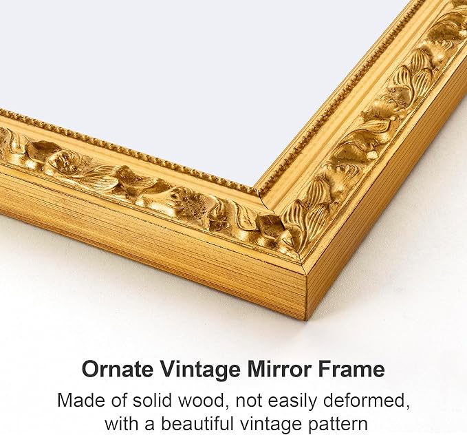 Large Vintage Decorative Mirror for Wall Decor, 52'' x 28'' Gold Antiuqe Living Room Mirror with Ornate Frame, Traditional Vintage Gold Mantle Mirrors, Horizontal/Vertical