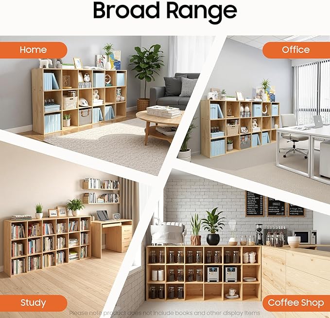 18-Cube Pine Wood Storage Organizer, Solid Wooden Bookshelf with Back Panel, 11in Shelf Opening Bookcase, Freestanding for Living Room, Bedroom, Office (70.8 x 11.8 x 35.4in)