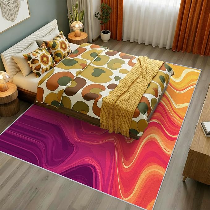 70s Rug 4x6 Vibrant Sensory Abstract Retro Pop Pattern Area Rugs for Living Room, Bedroom, 70s Home Decor Accessories Indoor Carpet, Non Slip & Machine Washable, GD0405