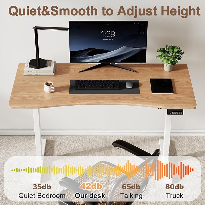 Solid Wood Electric Standing Desk 55"x23.6"Home Office Desk,Adjustable Workbench with 3 Stages Single Motor, Computer Workstation with T-Shaped Metal Bracket,Walnut Standing Table for Gaming(1 Box)