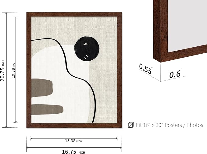 Poster Master Linen Shapes Poster – Lines on Linen Print – Chic Boho Art – Modern Abstract Artwork – Mid-Century Modern Piece – Great Bedroom or Living Room Decor – 16x20 Brown Framed