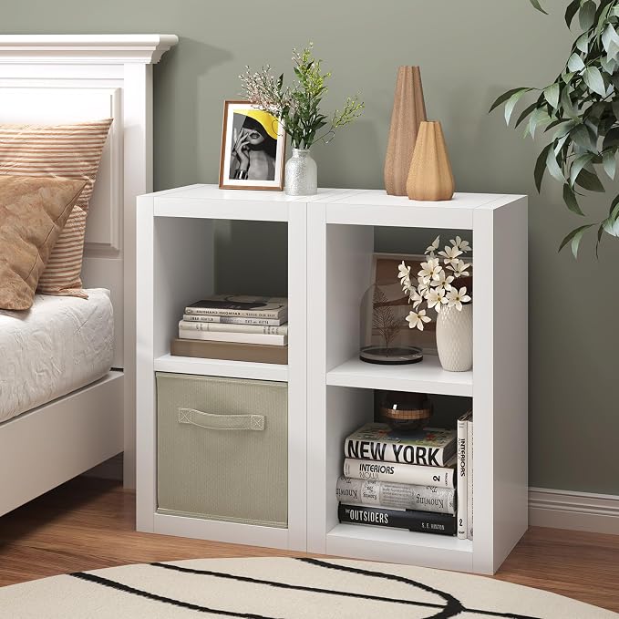 furtble 2-Pack Bookshelf Storage, 2 Cube Storage Organizer, Modern Wood Open Bookcase, Multifunctional Display Shelf for Living Room, Bedroom, Home Office, White