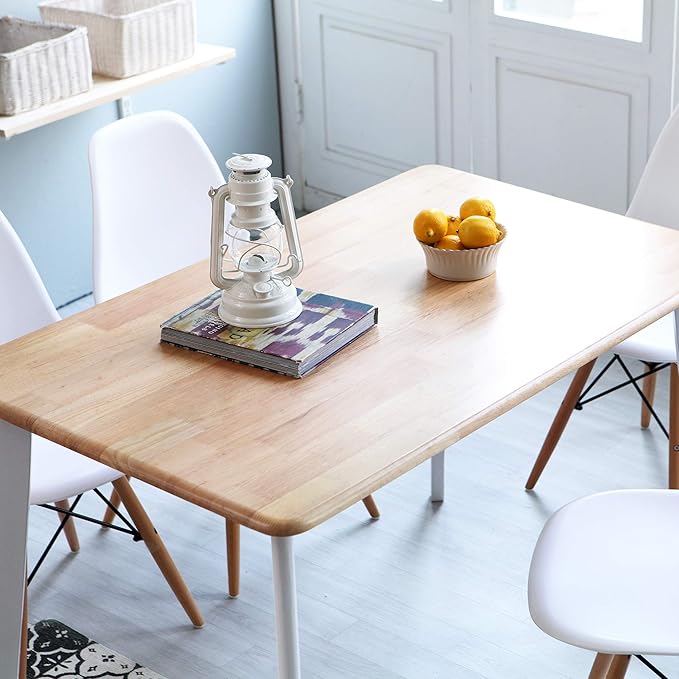Livinia Canberra 47.2" Rectangular Wooden Dining Table/Mid Century Modern Malaysian Oak Kitchen Table (Natural-White) Table Only