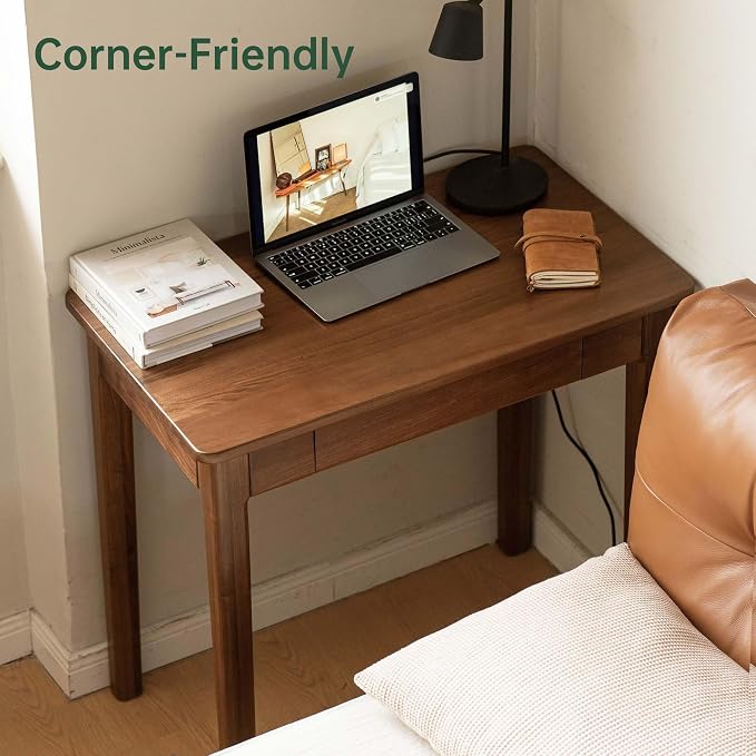 Mid-Century Modern Walnut Desk, Solid Wood Desk, Computer Desk with Drawers, Writing Desk for Study, Bedroom, Work 39.37" W
