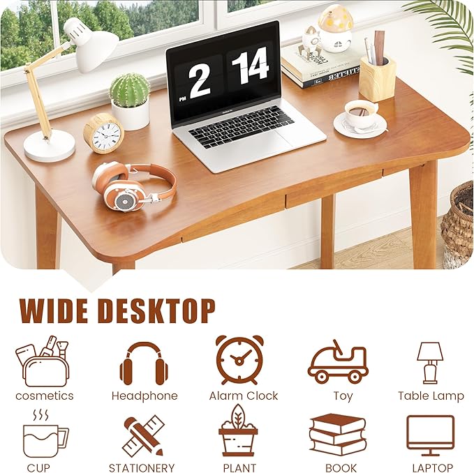 100% Solid Wood Desk with Drawers - 40 x 24 Inch Home Office Computer Desks, Modern Writing Desk with Drawers, Simple Study Table Makeup Vanity - Walnut Vintage Desks
