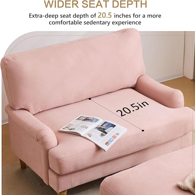 Bezseller Oversized Chair Indoor with Ottoman, 46" W Upholstered Armrest Sofa, Big Comfy Lounge Sofa Deep Seat Sleeper Chair for Living Room, Apartment, Bedroom, Reading Room(Pink)