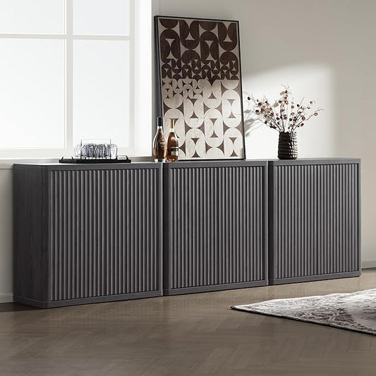 SICOTAS Buffet Cabinet with Storage 103.8" Sideboard Accent Modern Credenza with Doors & Shelves Fluted Tall Media Console Mid Century Coffee Bar Table for Living Room Kitchen Dining Room Hallway