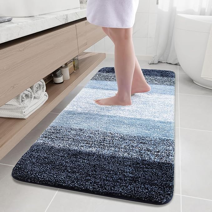 Arotive Microfiber Bathroom Rugs, Shaggy Soft and Absorbent Bath Rug, Non-Slip, Thick Plush Machine Washable Dry Bath Mats for Bathroom, Tub and Shower, 59x24, Dark Blue, Rectangular