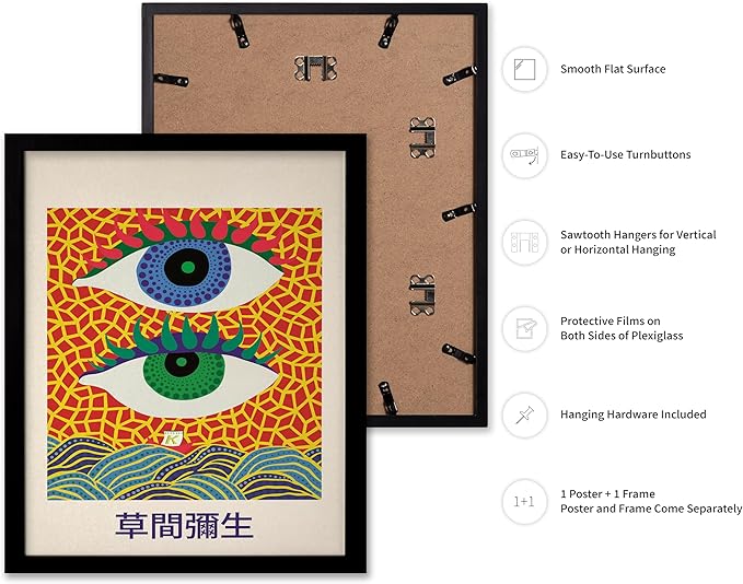 Poster Master Vintage Poster - Retro Pop Art Print - Gift for Artist, Friend - Two Eyes, Japanese, Dots, Modern, Abstract - Wall Decor for Living Room, Office, 8x10 Black Framed
