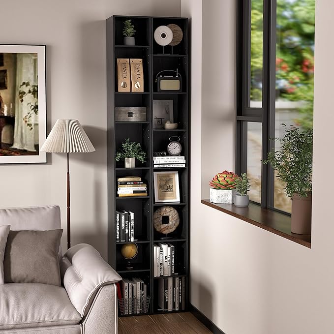 8-Cube Storage Organizer Bookcase, Tall Narrow Bookshelf for Home Office, Black