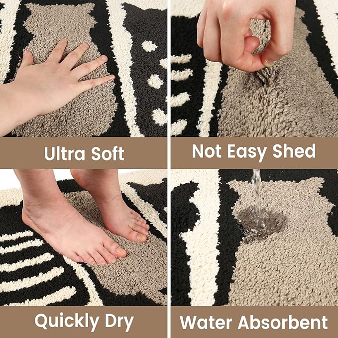 Hi Space Cat Bathroom Rugs 25.6x18IN Kitty Bath Mat for Bathroom Non Slip Machine Washable Soft Microfiber Absorbent Cute Bath Rug Plush for Tub Shower Sink Fluffy Home Decor Accessories