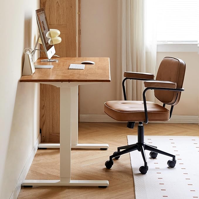 Electric Standing Desk, Height Adjustable Sit Stand Up Solid Wood Home Office Computer Desk, for Study Gaming Writing Study Bedroom Rising Desks 55.11" W