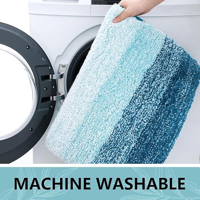 Arotive Microfiber Bathroom Rugs, Shaggy Soft and Absorbent Bath Rug, Non-Slip, Thick Plush Machine Washable Dry Bath Mats for Bathroom, Tub and Shower, 59x20, Peacock Blue, Rectangular