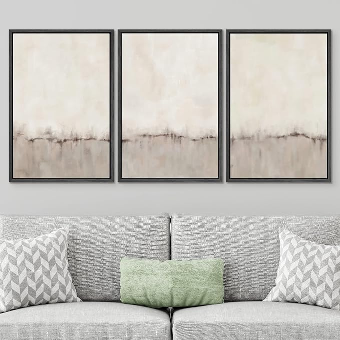 SIGNWIN Framed Canvas Print Wall Art Set Grunge Brown Gray Pastel Landscape Shapes Abstract Illustrations Modern Art Decorative Nordic Chic Calm for Living Room, Bedroom, Office - 24"x36"x3 Black