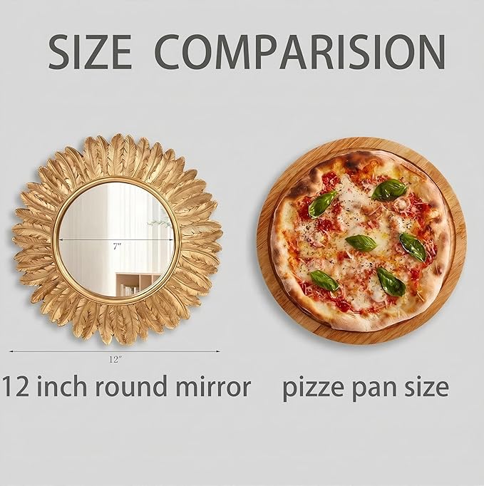 ZOROSY Gold Round Wall Mirror 12 inch - Small Wall Decorative Mirror, Boho Wall Decor Mirror for Dressing Table, Living Room, Entryway, Bedroom,Hallway,House Warming Gifts
