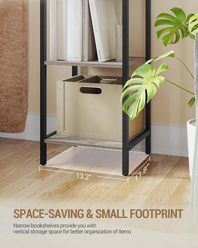 Hzuaneri Bookshelf Bookcase Narrow Bookcase Shelf Organizer with Steel Frame for Study Living Room Bedroom Kitchen Home Office Industrial Bookshelf 6-Tier Greige BC56005B