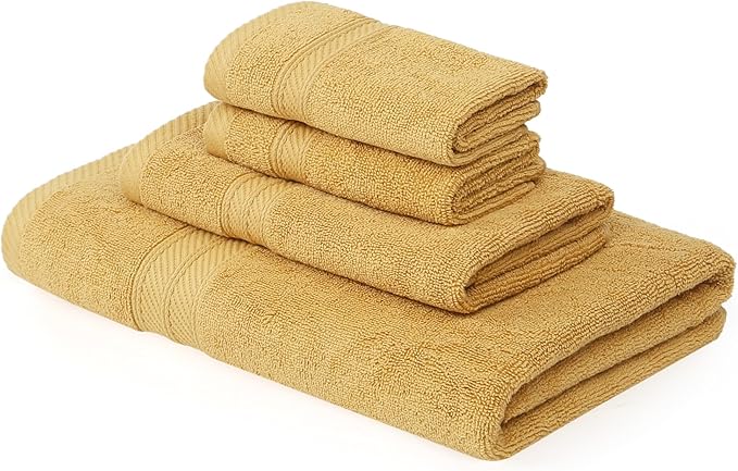 Modern Threads Trefoil Filigree 6-Piece 100% Cotton Towel Set – Reversible Yarn Dyed Jacquard – Includes 2 Bath Towels, 2 Hand Towels, 2 Washcloths – Absorbent, Quick Dry, Soft & Durable – Gold