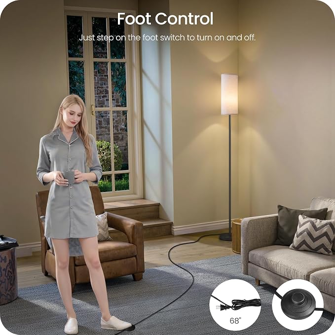Dimmable Floor Lamp for Living Room with Remote and Foot Switch, Corner Floor Lamp, 64.4" Standing Tall Lamp, 10W 900LM LED Bulb Included, 3000K-6500K, Linen Shade, Weighted, FCC Listed W06LD05W1