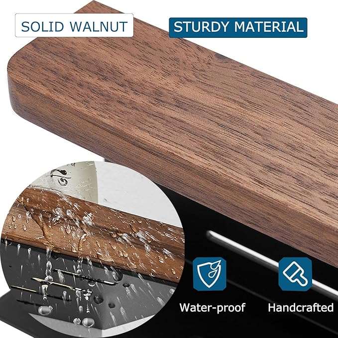 Walnut Wooden Floating Shelves for Wall,2 Pack Farmhouse Natural Wood Small Shelf with Border Over Toilet,Space Saving Bathroom and Kitchen Storage Organizer (16 Inch)