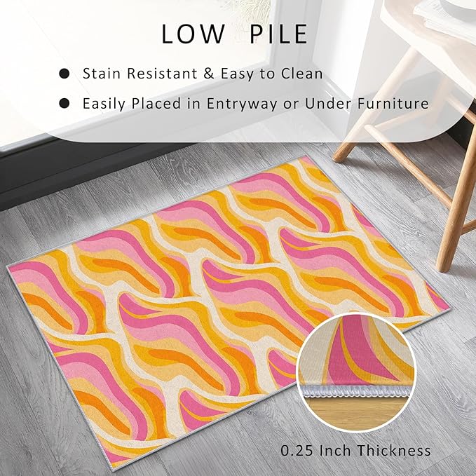 70s Retro Rug 5x7 Colorful Zebra Striped Groovy Pattern Area Rugs for Living Room, Bedroom, 70s Retro Home Decor Accessories Indoor Carpet, Non Slip & Machine Washable, GD0346