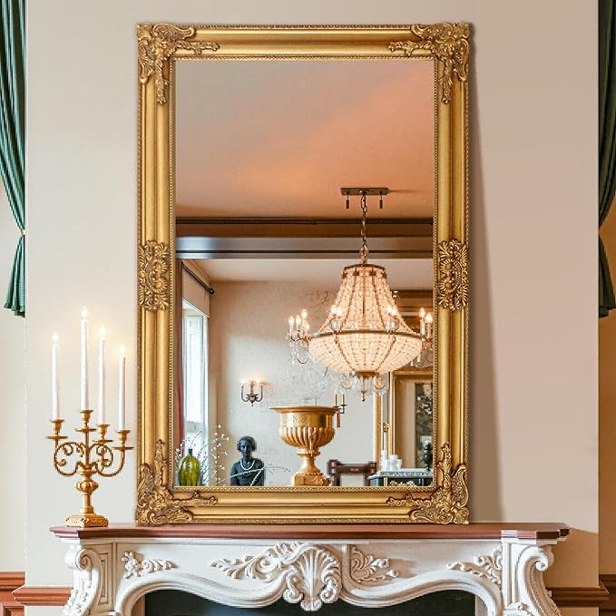 24"x36" Vintage Gold Baroque Wall Mirror, Ornate Antique Style Decorative Mirror for Entryway, Living Room, Fireplace Mantel, Hallway