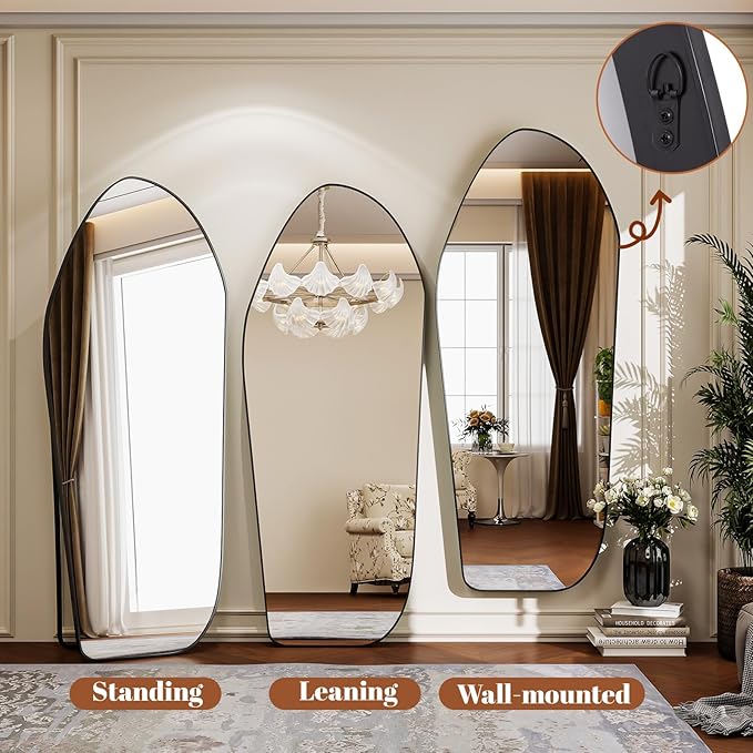 Full Length Mirror - 67"x24" Irregular Diamond Shaped Floor Mirror Aluminum Frame Floor Mirror Full Length for Bedroom Living Room Cloakroom Decor Black