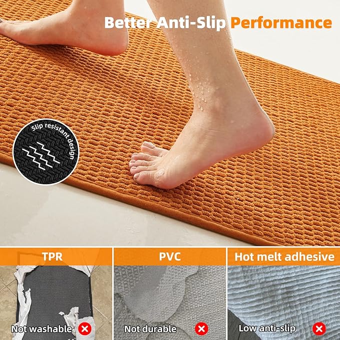 Small Bathroom Rugs Non Slip Washable Bath Rugs Super Absorbent Bathroom Rug Thin Quick Dry Low Pile Bath Mats, Orange 12"x12"
