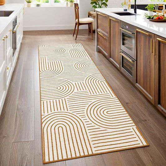 Modern Rug 2x6 Runners for Hallways, Abstract Kitchen Runner Rugs Non Slip Bath Runners, Rainbow Washable Runner Rug for Bedroom, Soft Long Rugs for Entryway Bathroom Laundry Dorm, Orange